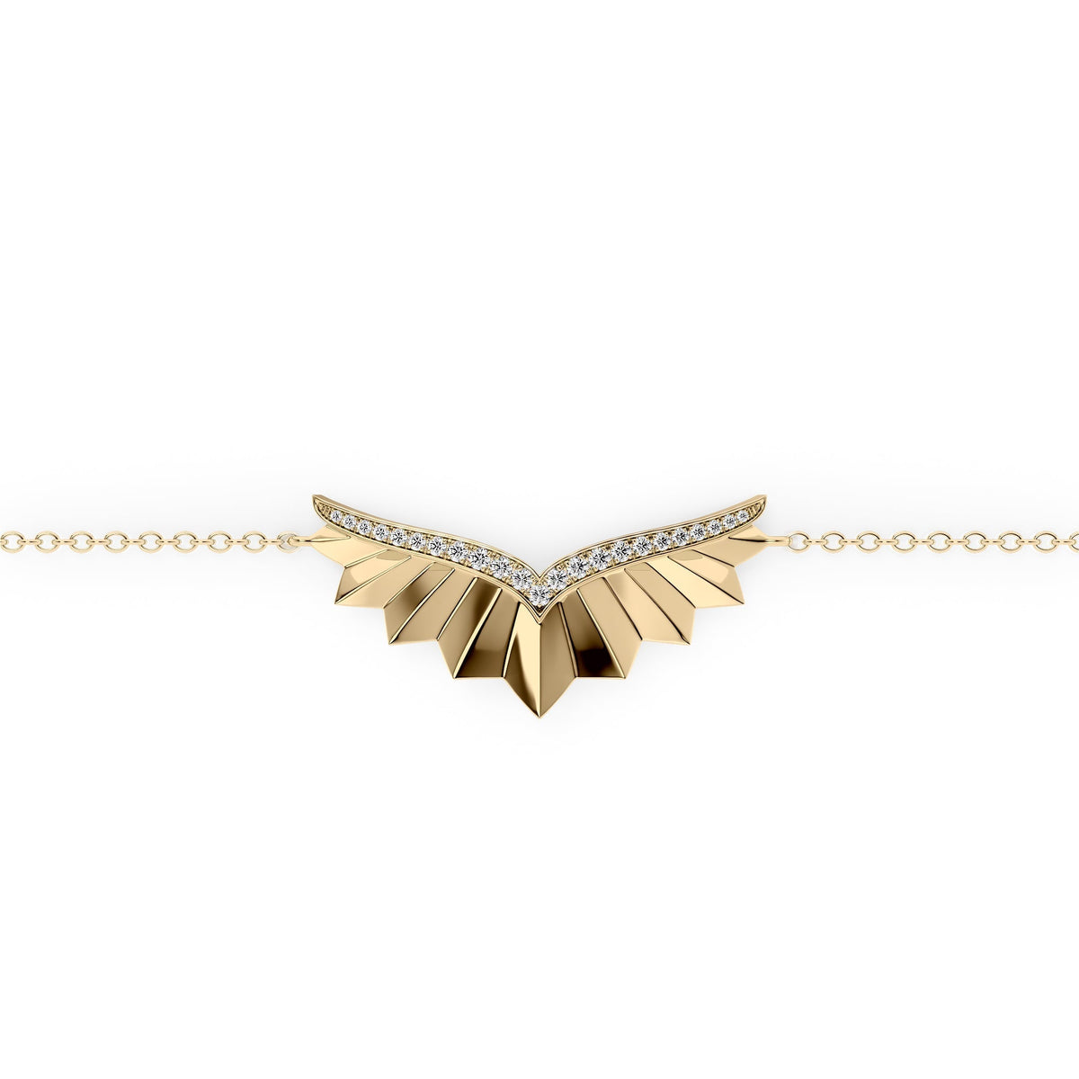 Born To Fly Chain Bracelet. A Yellow Gold Designer Chain Bracelet Set With 0.2tcw Round Lab Grown Diamonds. White Background.