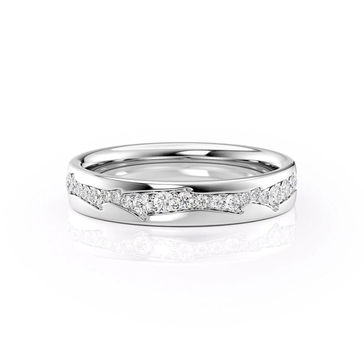The Diamond Twig Cigar. A White Gold Diamonds, Designer Wedding Band Set With 0.5tcw Round Lab Grown Diamonds. White Background.