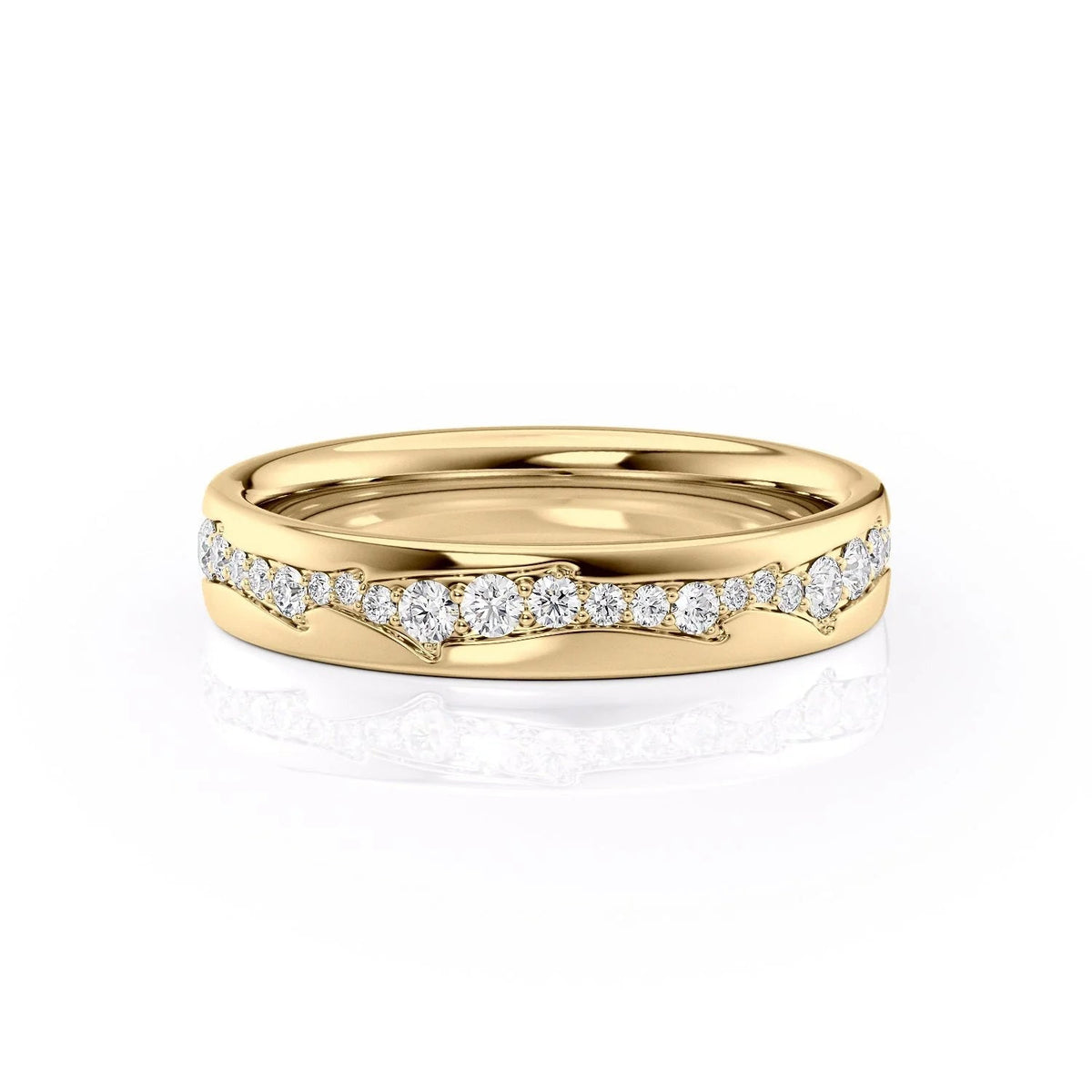 The Diamond Twig Cigar. A Yellow Gold Diamonds, Designer Wedding Band Set With 0.5tcw Round Lab Grown Diamonds. White Background.