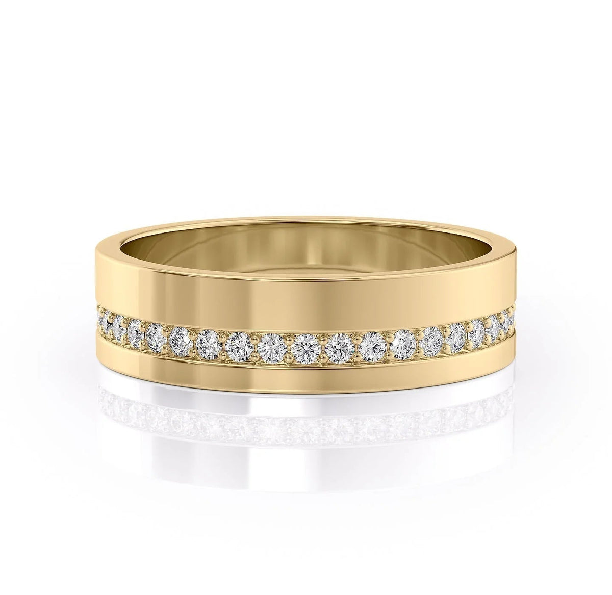 The Ethan. A Yellow Gold Diamonds Wedding Band Set With 0.3tcw Round Lab Grown Diamonds. White Background.
