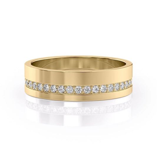 The Ethan. A Yellow Gold Diamonds Wedding Band Set With 0.3tcw Round Lab Grown Diamonds. White Background.