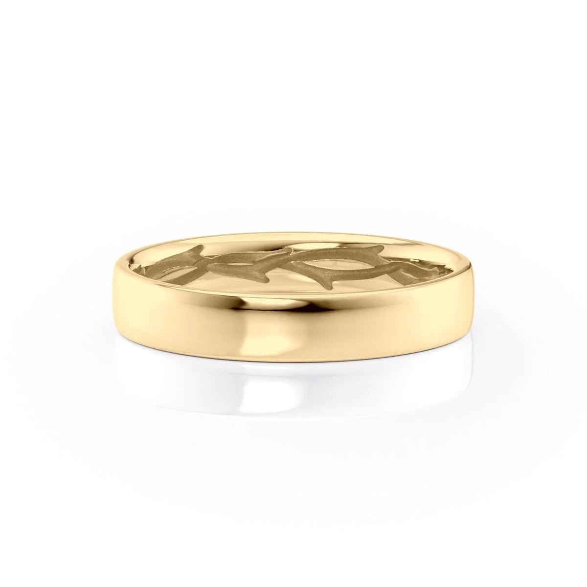 The Hidden Twig Cigar. A Yellow Gold Classic, Designer Wedding Band Set With Lab Grown Diamonds. White Background.