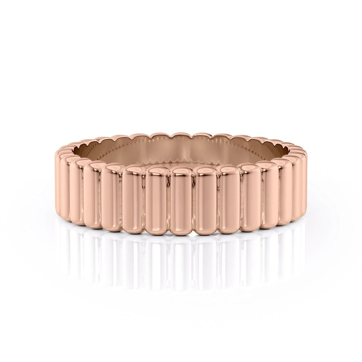 The Justin. A Rose Gold Designer Wedding Band Set With Lab Grown Diamonds. White Background.