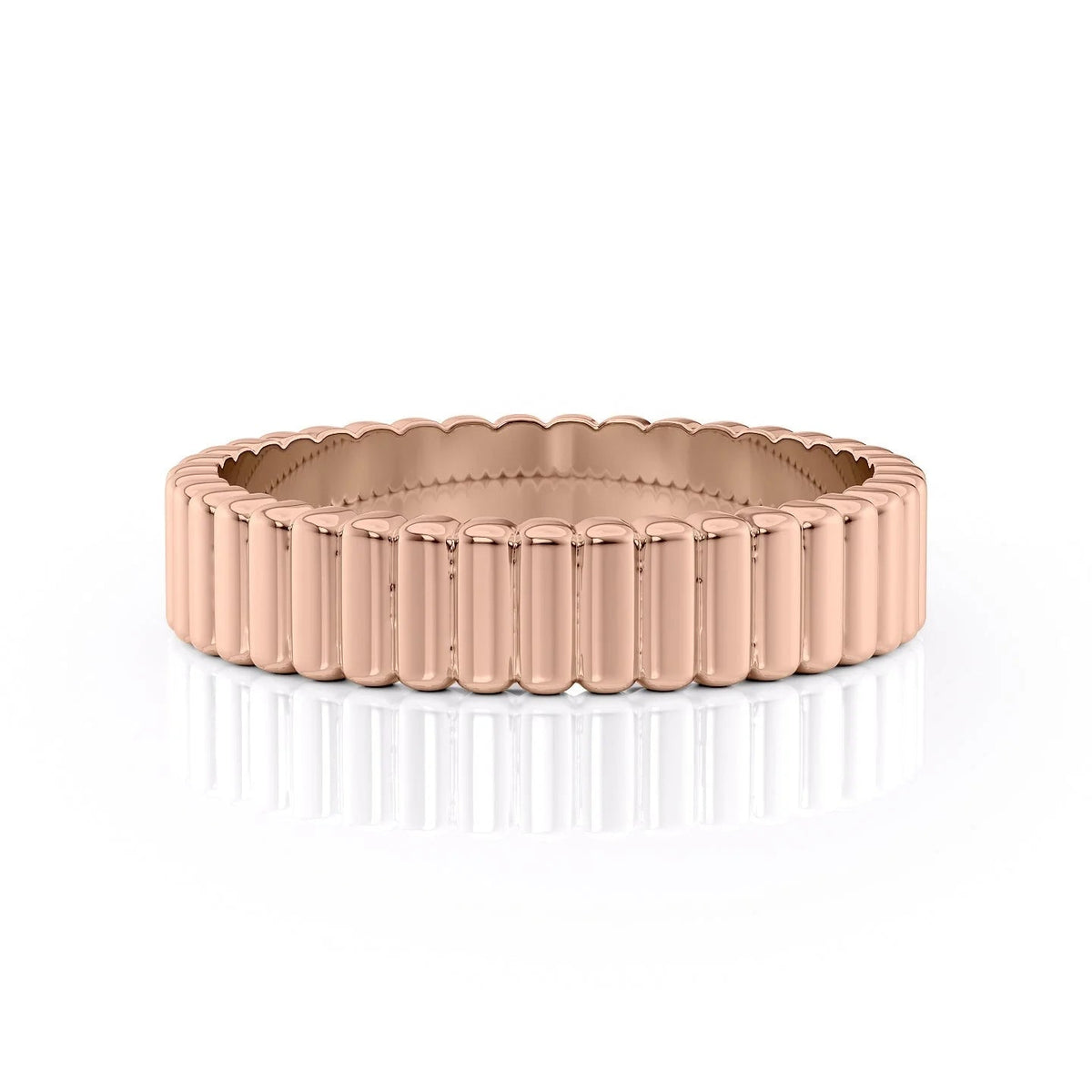 The Justin. A Rose Gold Designer Wedding Band Set With Lab Grown Diamonds. White Background.