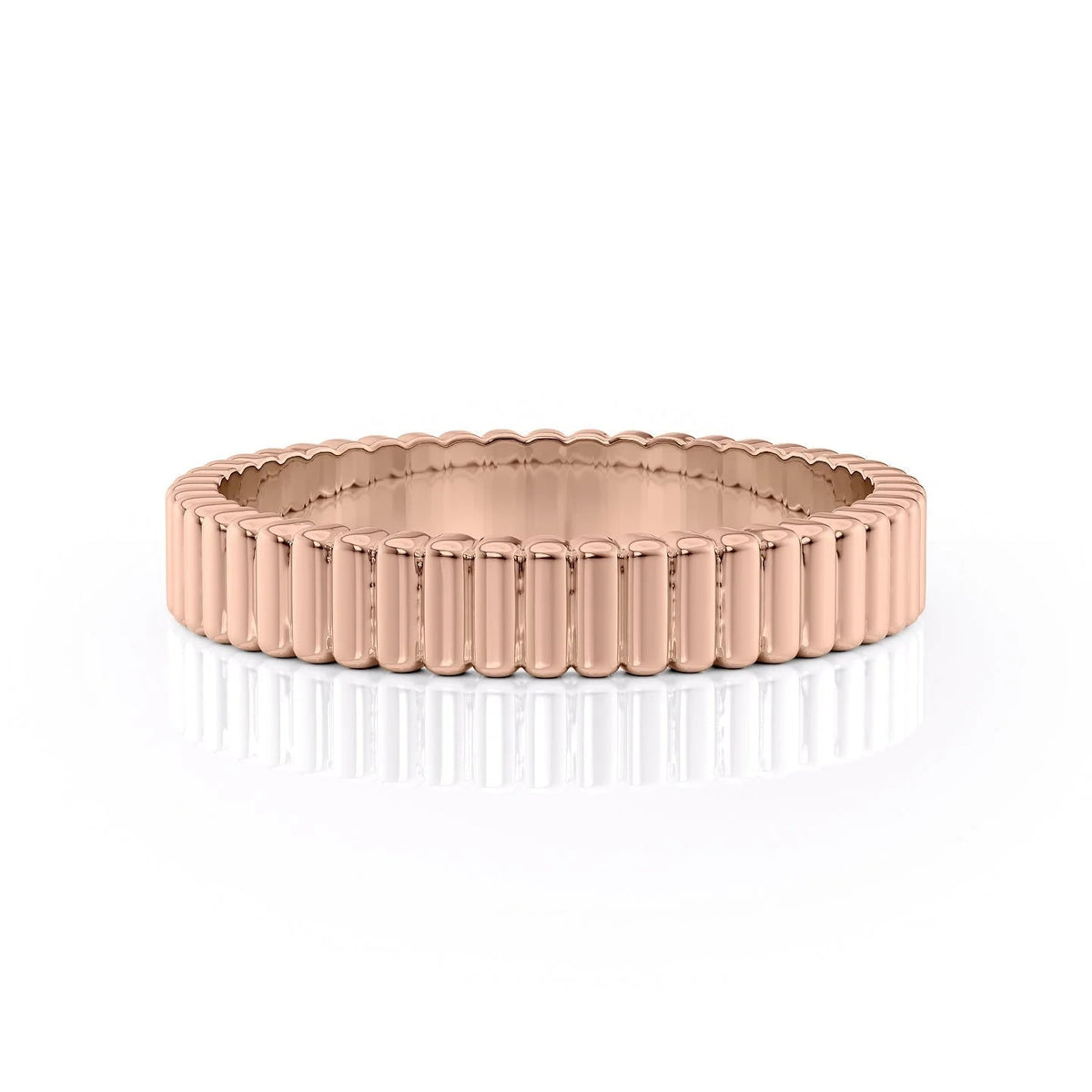 The Justin. A Rose Gold Designer Wedding Band Set With Lab Grown Diamonds. White Background.