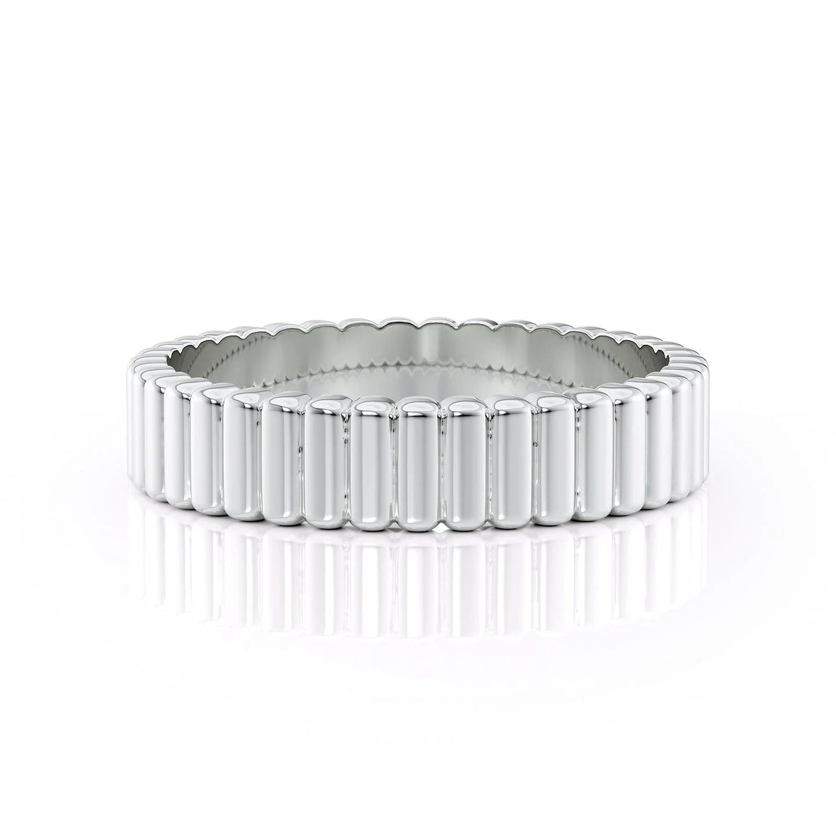 The Justin. A White Gold Designer Wedding Band Set With Lab Grown Diamonds. White Background.