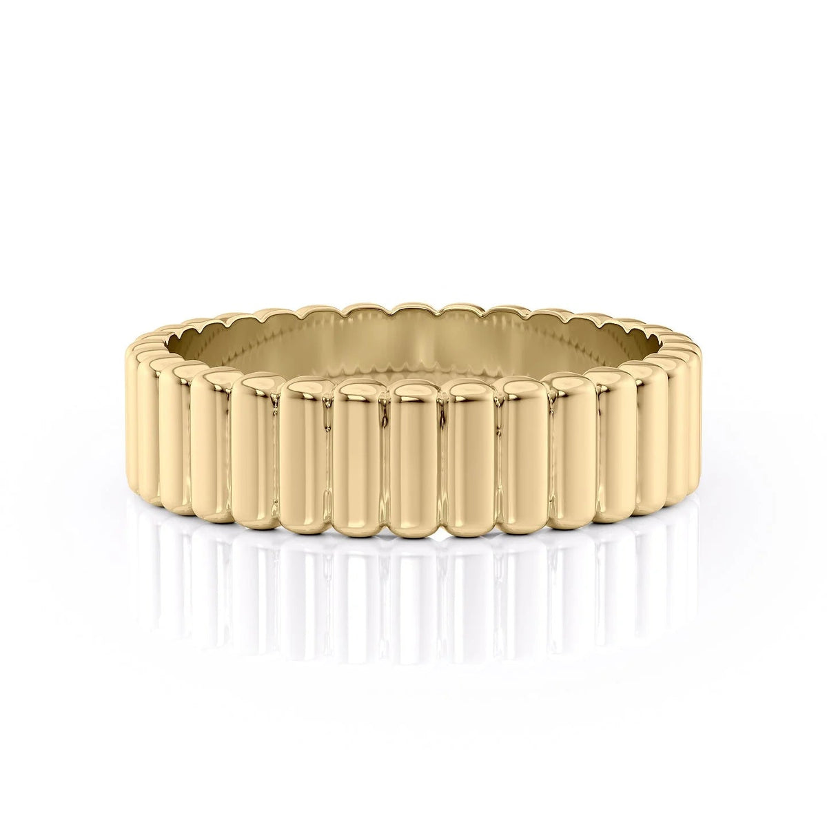 The Justin. A Yellow Gold Designer Wedding Band Set With Lab Grown Diamonds. White Background.