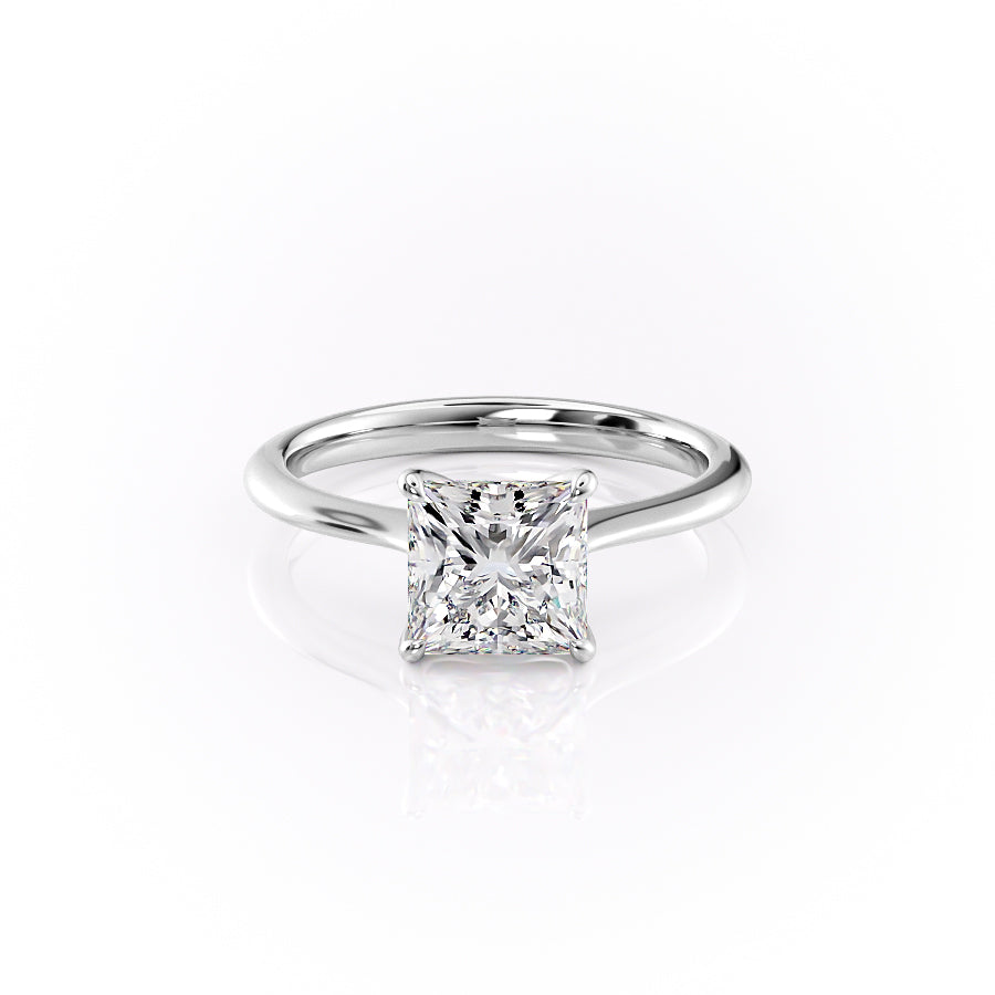 The Katelyn. A White Gold Solitaire Engagement Ring Set With A 2ct Princess Lab Grown Diamond. White Background.