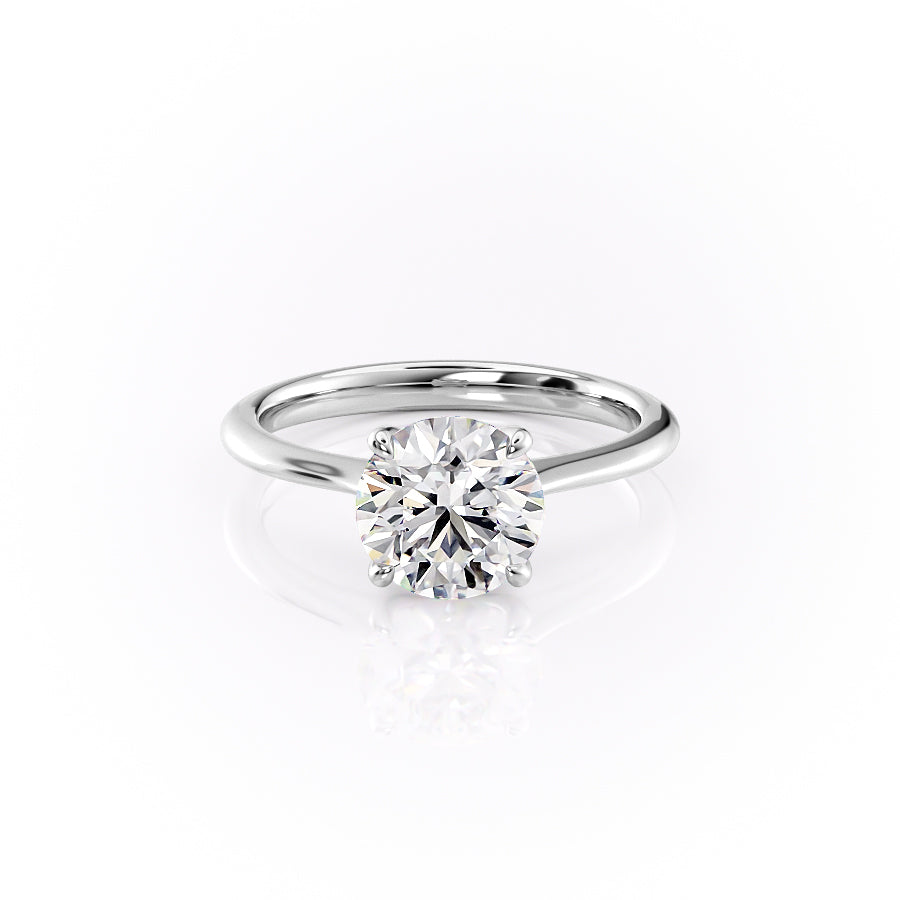 The Katelyn. A White Gold Solitaire Engagement Ring Set With A 2ct Round Lab Grown Diamond. White Background.