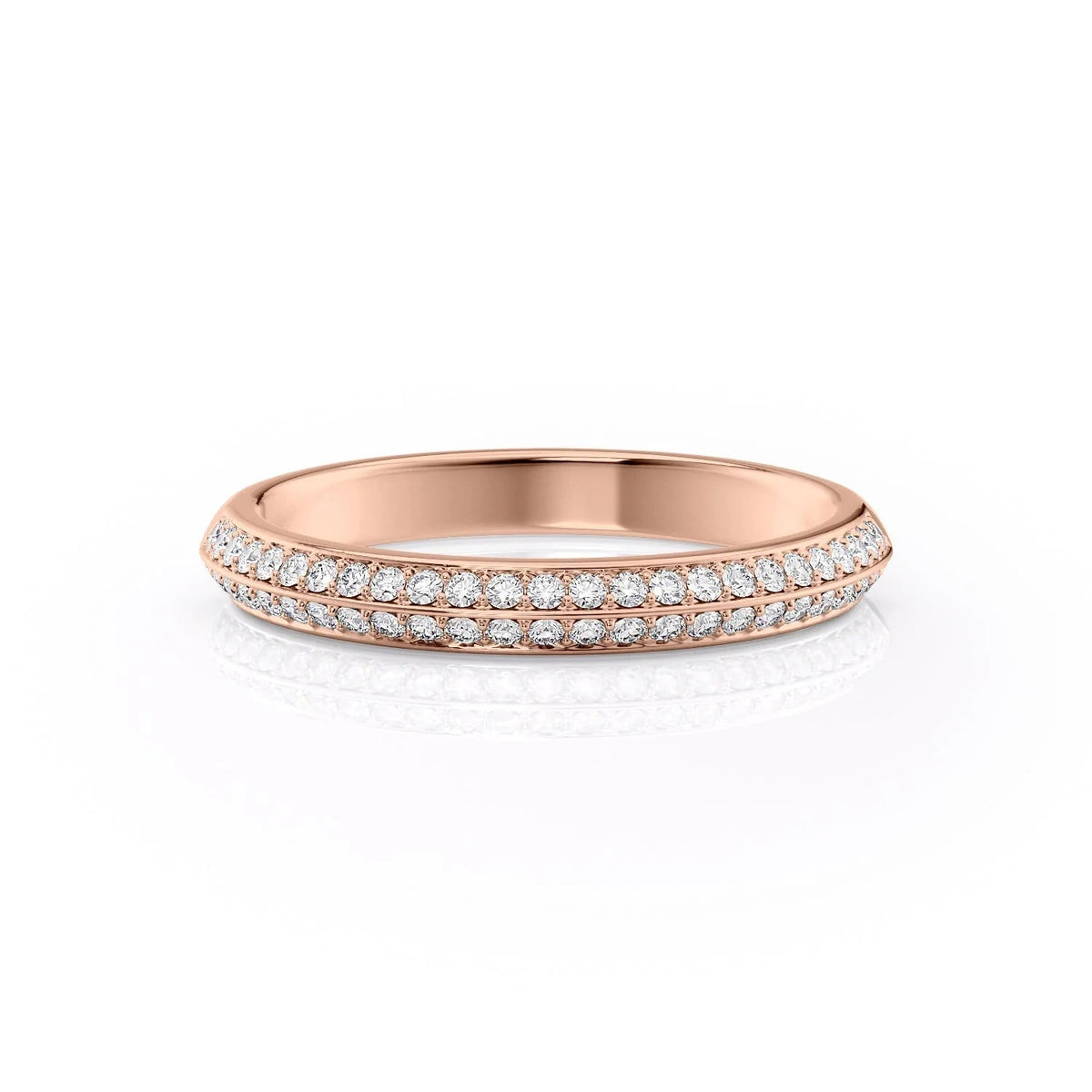The Kayla. A Rose Gold Pave Wedding Band Set With 0.25tcw Round Lab Grown Diamonds. White Background.