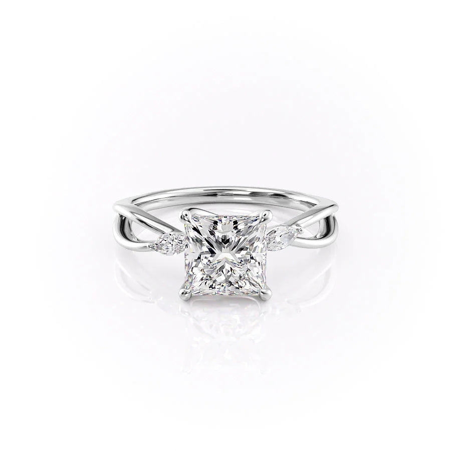 The Kelsey. A White Gold Side Stones Engagement Ring Set With A 2ct Princess Lab Grown Diamond. White Background.
