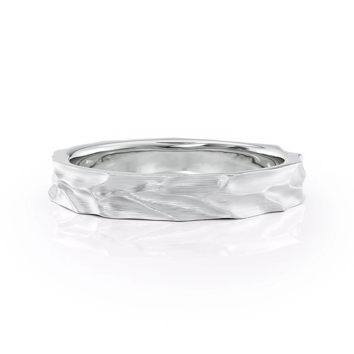 The Lincoln. A White Gold Designer Wedding Band Set With Lab Grown Diamonds. White Background.