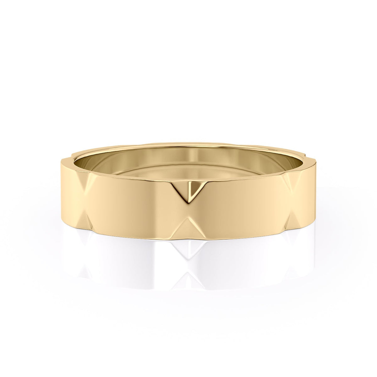 The Nathan. A Yellow Gold Designer Wedding Band Set With Lab Grown Diamonds. White Background.