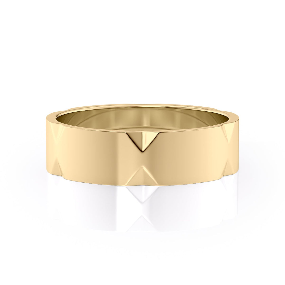 The Nathan. A Yellow Gold Designer Wedding Band Set With Lab Grown Diamonds. White Background.