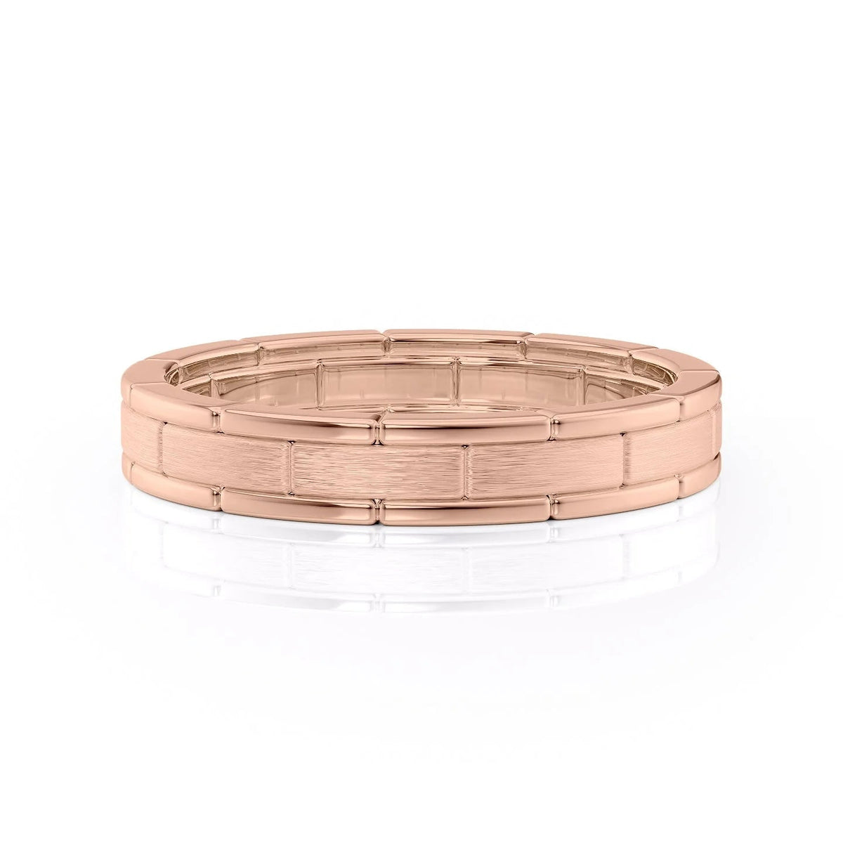 The Noah. A Rose Gold Designer Wedding Band Set With Lab Grown Diamonds. White Background.