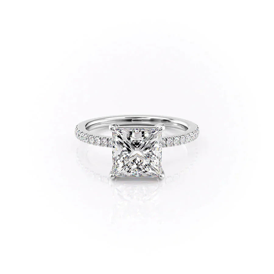 The Pave Eleanor. A White Gold Engagement Ring Set With A 2ct Princess Lab Grown Diamond. White Background.