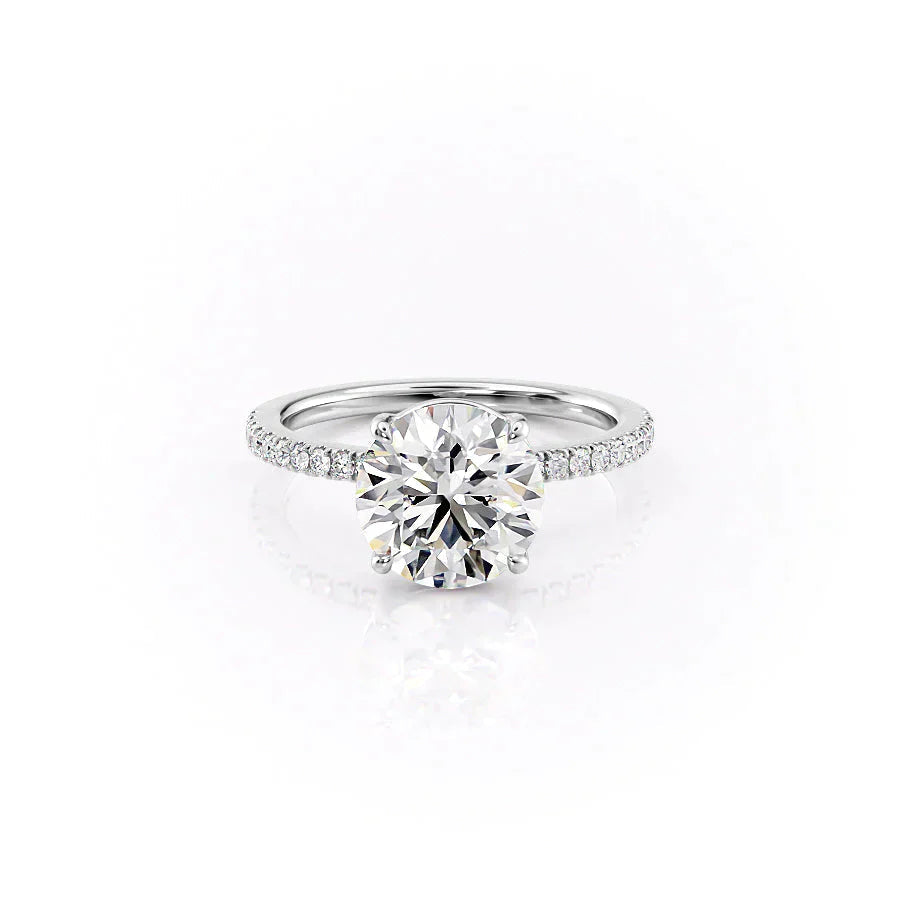 The Pave Eleanor. A White Gold Engagement Ring Set With A 2ct Round Lab Grown Diamond. White Background.