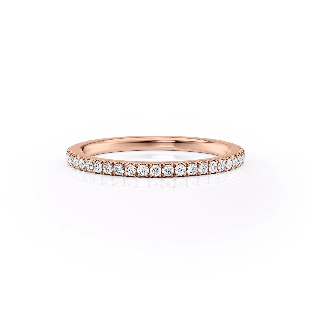 The Pave Eleanor. A Rose Gold Wedding Band Set With 0.15tcw Round Lab Grown Diamonds. White Background.