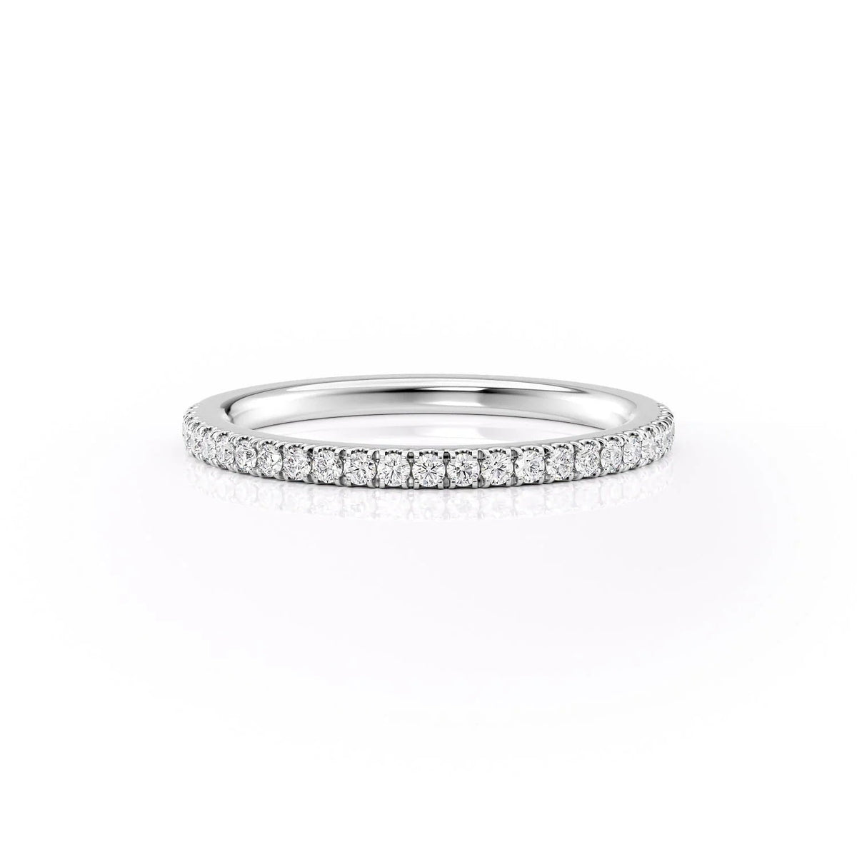 The Pave Eleanor. A White Gold Wedding Band Set With 0.15tcw Round Lab Grown Diamonds. White Background.