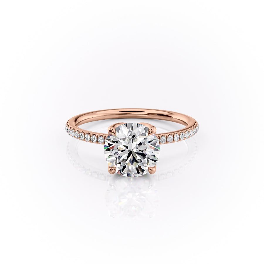 The Pave Lisa. A Rose Gold Nature Engagement Ring Set With A 2ct Round Lab Grown Diamond. White Background.