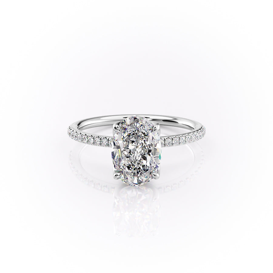 The Pave Lisa. A White Gold Nature Engagement Ring Set With A 2ct Oval Lab Grown Diamond. White Background.