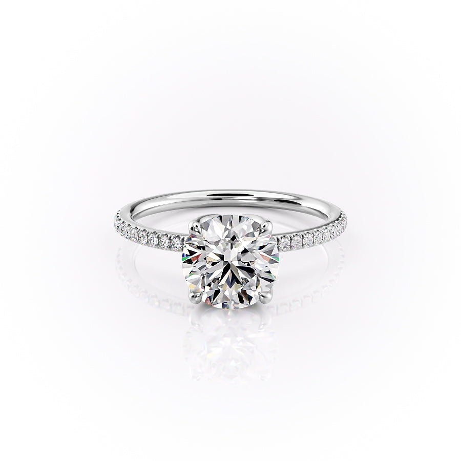 The Pave Lisa. A White Gold Nature Engagement Ring Set With A 2ct Round Lab Grown Diamond. White Background.
