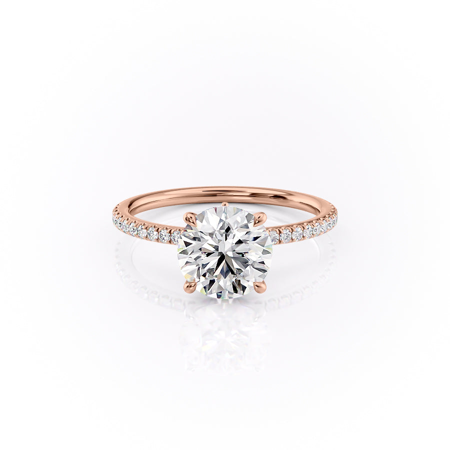 The Pave Luna. A Rose Gold Nature Engagement Ring Set With A 2ct Round Lab Grown Diamond. White Background.