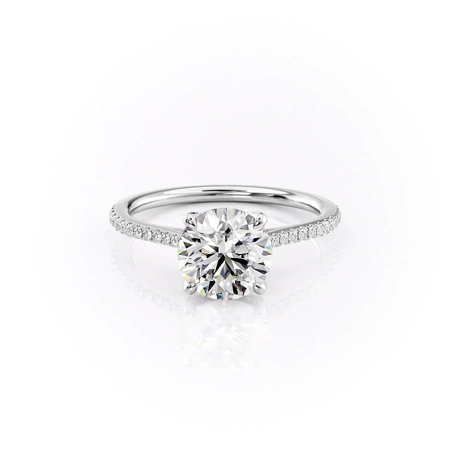 The Pave Madison. A White Gold Nature Engagement Ring Set With A 2ct Round Lab Grown Diamond. White Background.