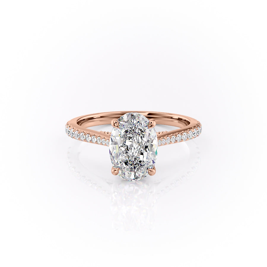 The Pave Miranda. A Rose Gold Vintage Engagement Ring Set With A 2ct Pear Lab Grown Diamond. White Background.