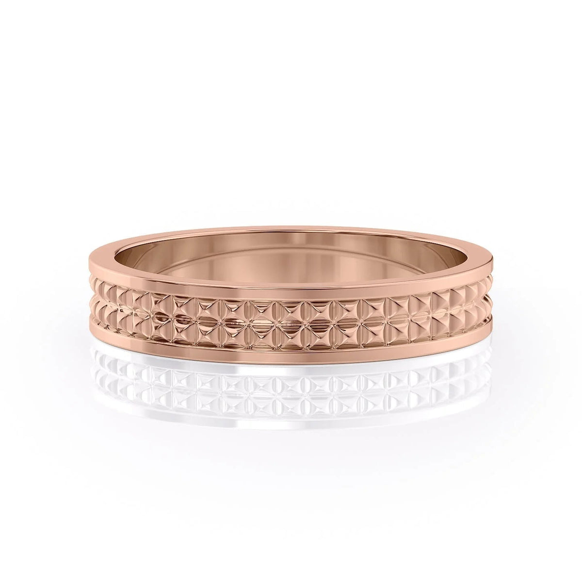 The Pierce. A Rose Gold Designer Wedding Band Set With Lab Grown Diamonds. White Background.