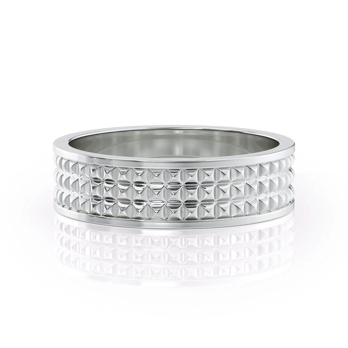The Pierce. A White Gold Designer Wedding Band Set With Lab Grown Diamonds. White Background.