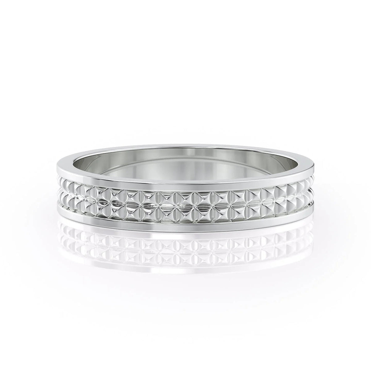 The Pierce. A White Gold Designer Wedding Band Set With Lab Grown Diamonds. White Background.
