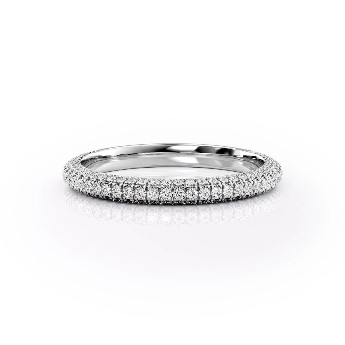 The Rachel. A White Gold Pave Wedding Band Set With 0.5tcw Round Lab Grown Diamonds. White Background.