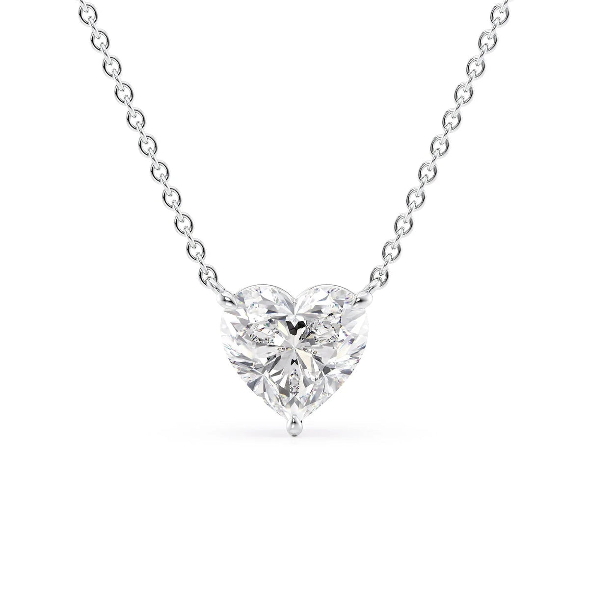 The Riley. A White Gold Pendant Set With A 2ct Heart Lab Grown Diamond. White Background.