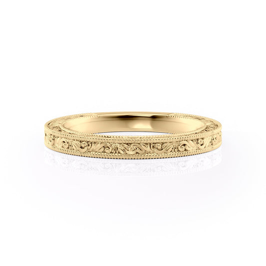 The Sierra. A Yellow Gold Solid Wedding Band Set With Lab Grown Diamonds. White Background.