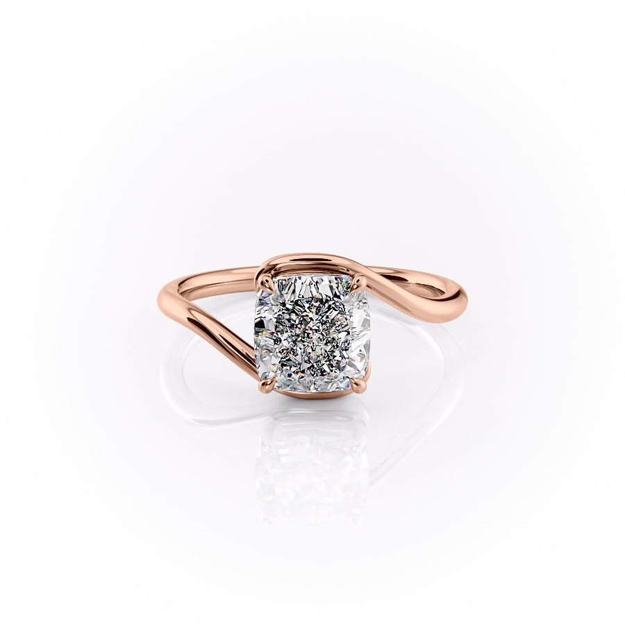 The Skyler. A Rose Gold Solitaire Engagement Ring Set With A 2ct Cushion Lab Grown Diamond. White Background.