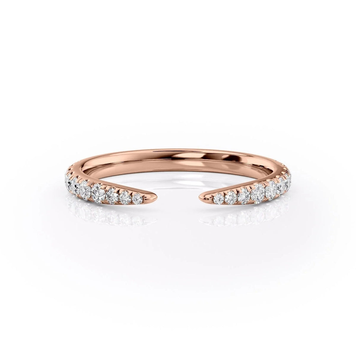 The Sofia. A Rose Gold Pave Wedding Band Set With 0.3tcw Round Lab Grown Diamonds. White Background.