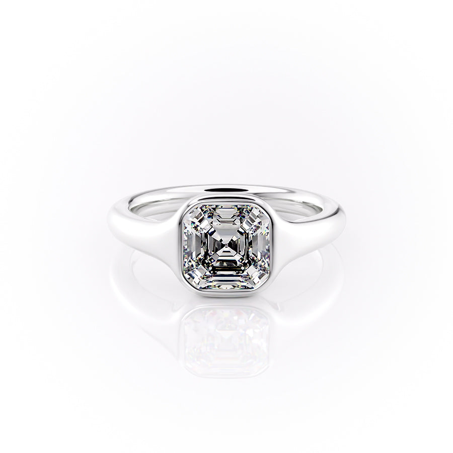 The Stella. A White Gold Vintage, Solitaire Engagement Ring Set With A 2ct Asscher Lab Grown Diamond. White Background.