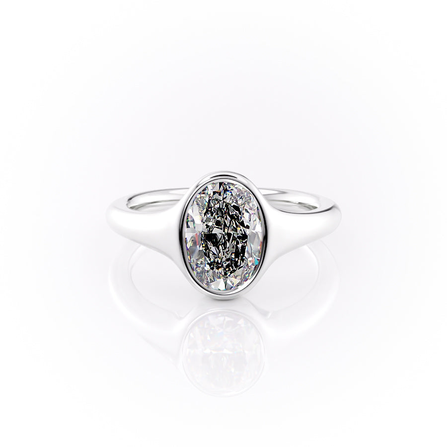 The Stella. A White Gold Vintage, Solitaire Engagement Ring Set With A 2ct Oval Lab Grown Diamond. White Background.