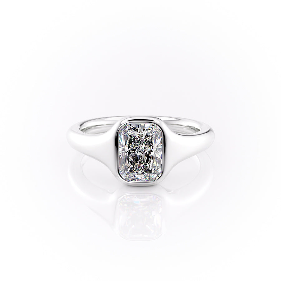 The Stella. A White Gold Vintage, Solitaire Engagement Ring Set With A 2ct Radiant Lab Grown Diamond. White Background.