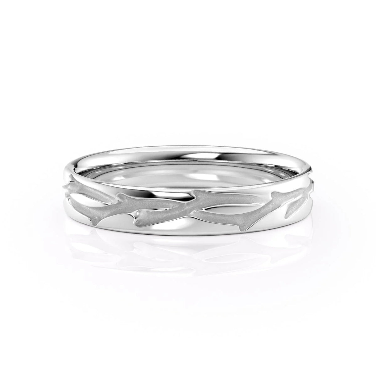 The Twig Cigar. A White Gold Classic, Designer Wedding Band Set With Lab Grown Diamonds. White Background.